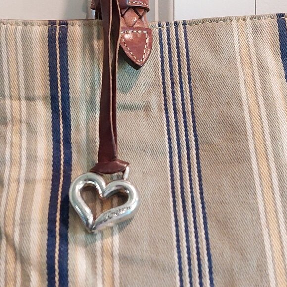 Brighton Vintage Striped Canvas Satchel with Leather Braided Straps - Picture 3 of 15